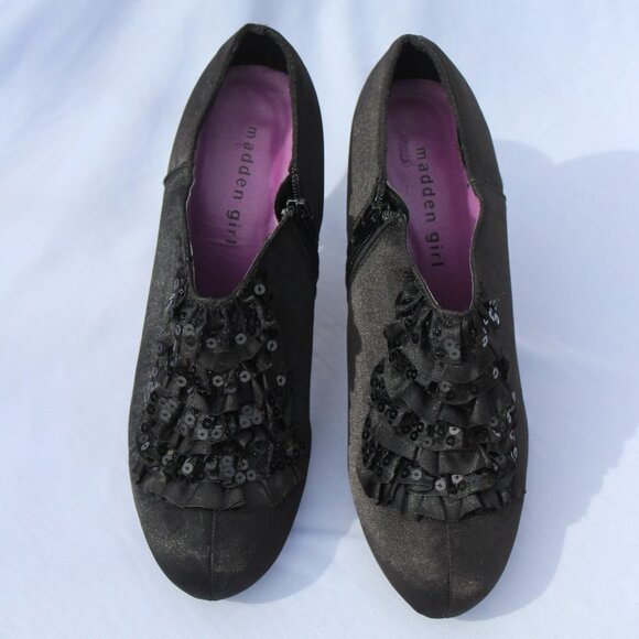Madden Girl Black Satin and Sequence Booties - Picture 1 of 8